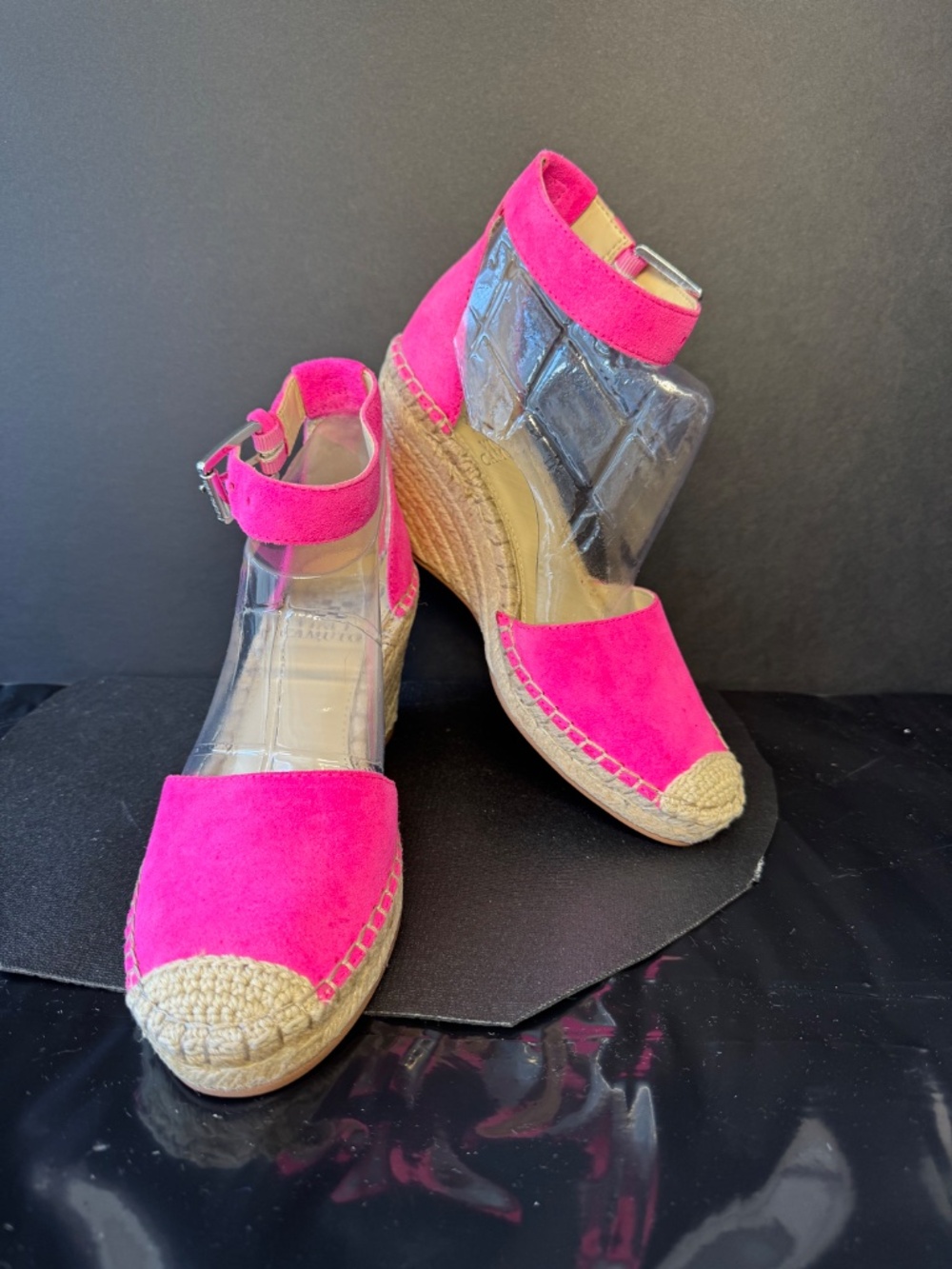 Vince Camuto Pink Suede Espadrille Wedge Sandals Ankle Strap Size 6.5